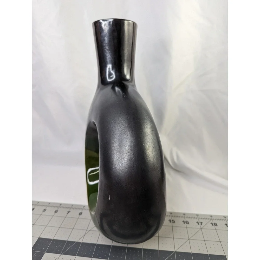 Pier 1 Green Black Large Vase 13.5 Inch Tall